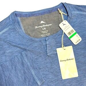Tommy Bahama Ocean Keys Stripe Blue Large Split Neck Long Sleeve Henley Shirt